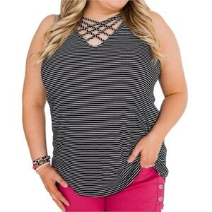Mirage Criss‎ Cross Tank Top - Black & White